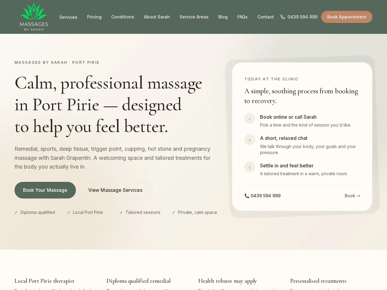 Massages By Sarah — website screenshot