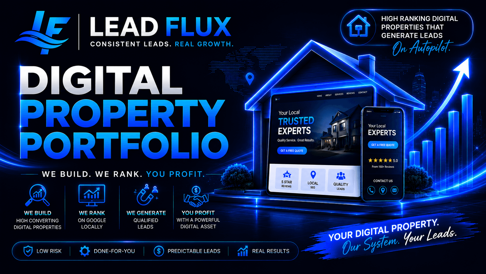 Lead Flux Digital Property Portfolio — we build high-converting local websites, rank them on Google, generate qualified leads and lease them to one business per area