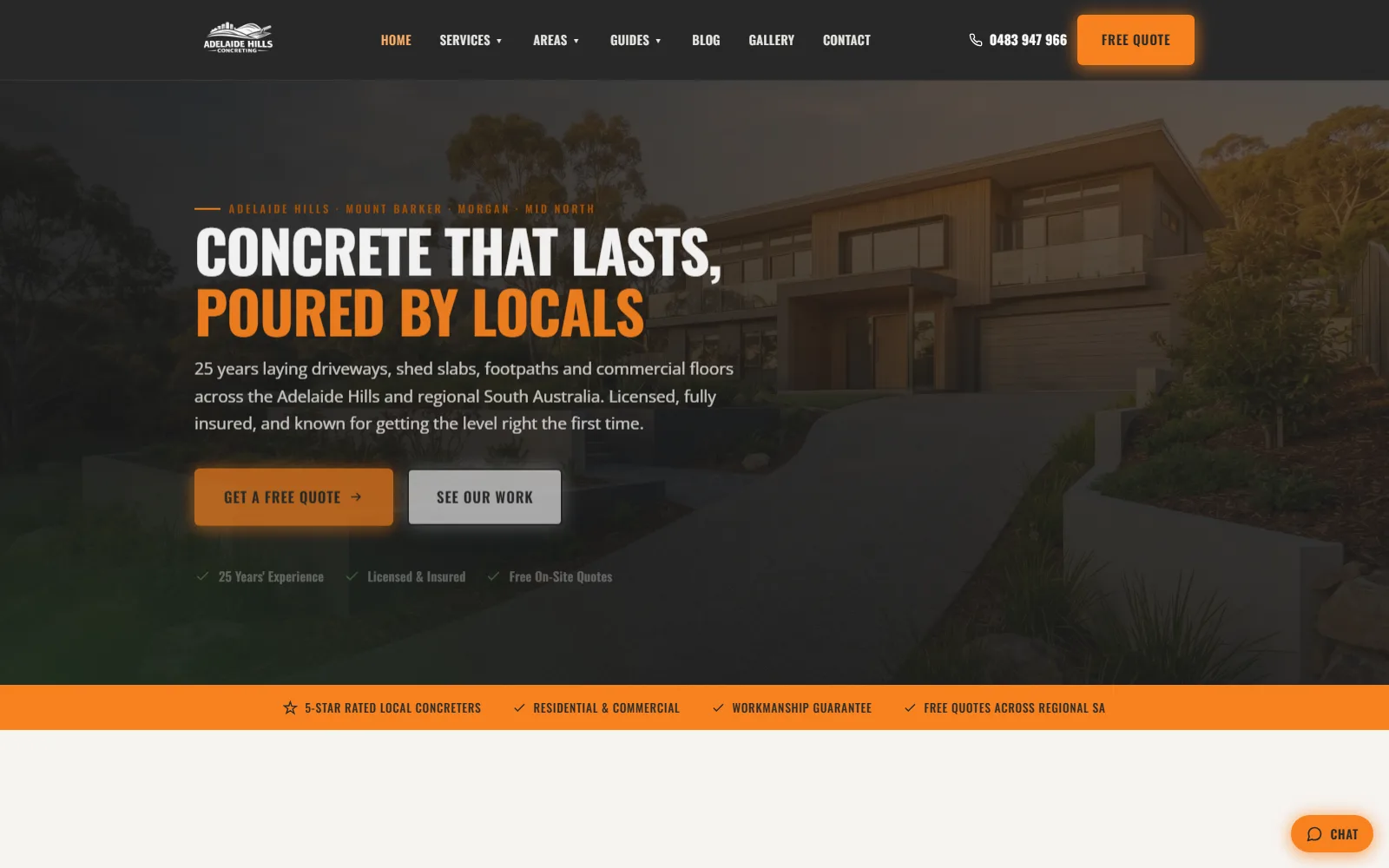 Adelaide Hills Concreting — website screenshot