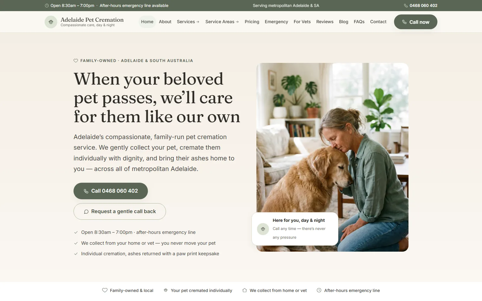 Adelaide Pet Cremation — website screenshot
