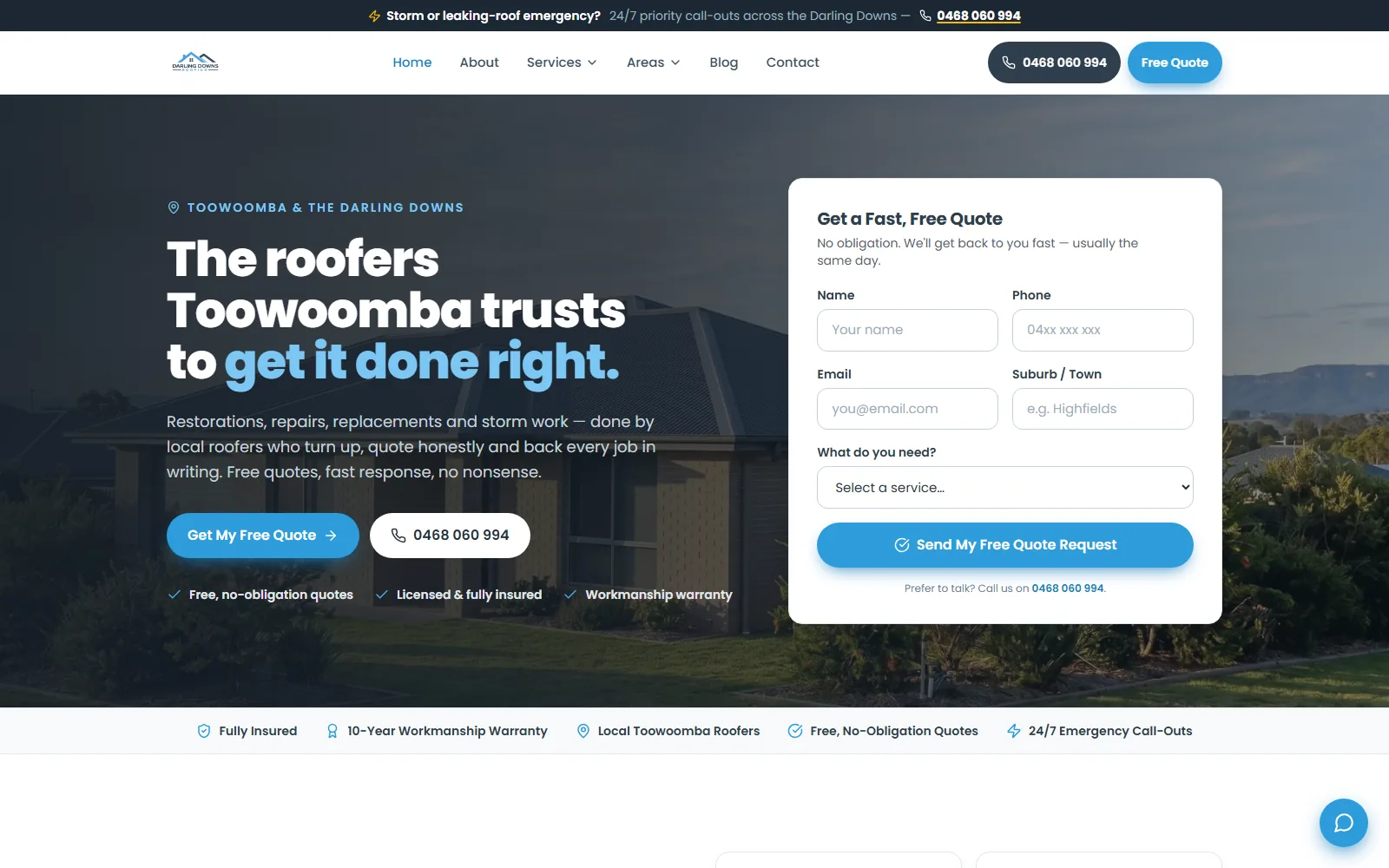 Darling Downs Roofing — website screenshot