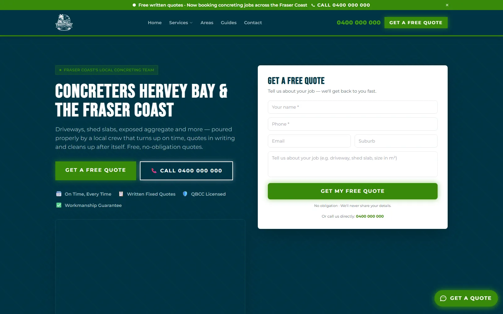 Fraser Coast Concreting — website screenshot