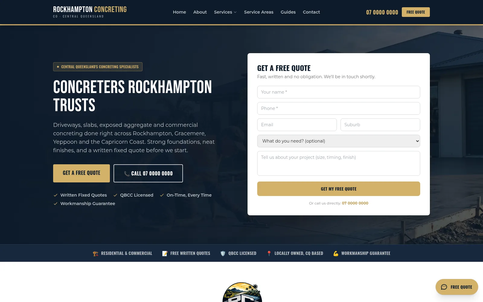 Rockhampton Concreting Co — website screenshot