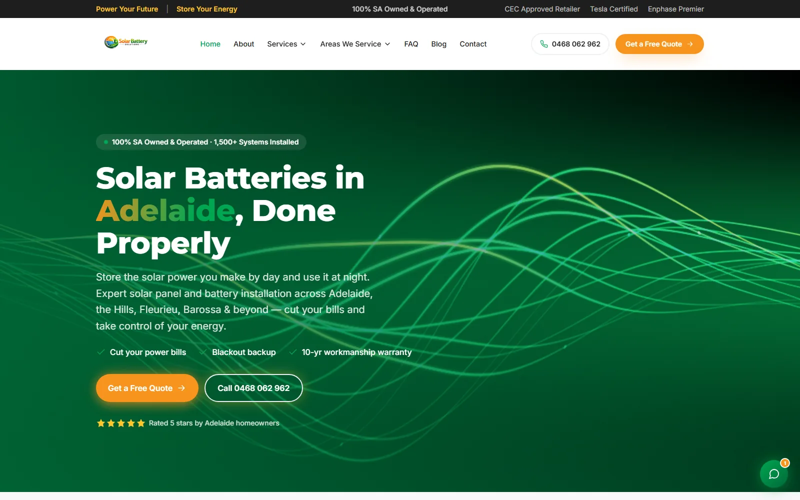 Solar Battery Solutions — website screenshot